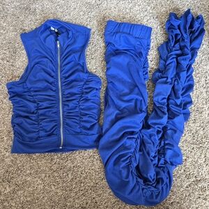 K Too Blue Ruched Womens Zipper Tank And Leggings Set Size Small